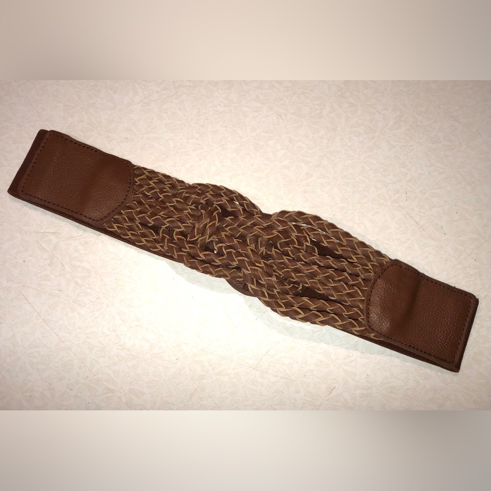 Anthropologie Looping Lanes Knotted Brown Braided Leather Belt S/M - Picture 2 of 6